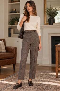 Vintage Academia Old Money Alfred Dunner Wool Houndstooth High Waist Trousers
